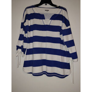 T by Talbot's Women's XLP Petite Boatneck Longsleeve White & Blue Striped Top